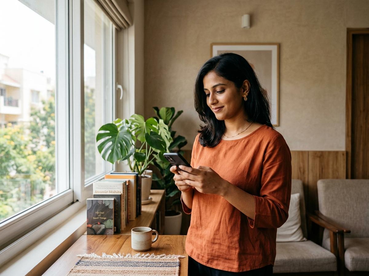 Indian professional reviewing personal loan terms on smartphone